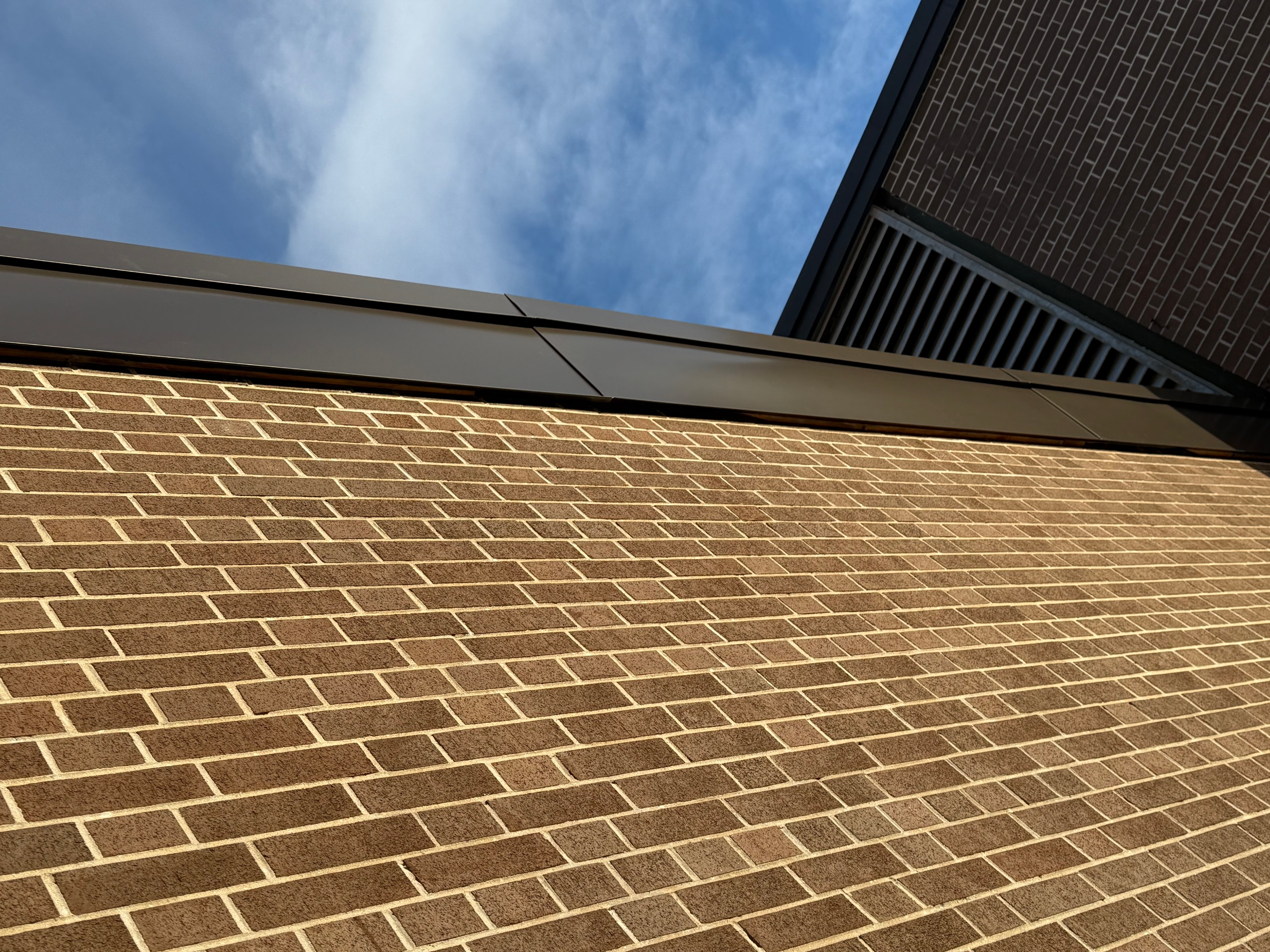 Dark Metal Fascia — Brick Building, Looking Up — Primus Sheet Metal Corp. GTA
