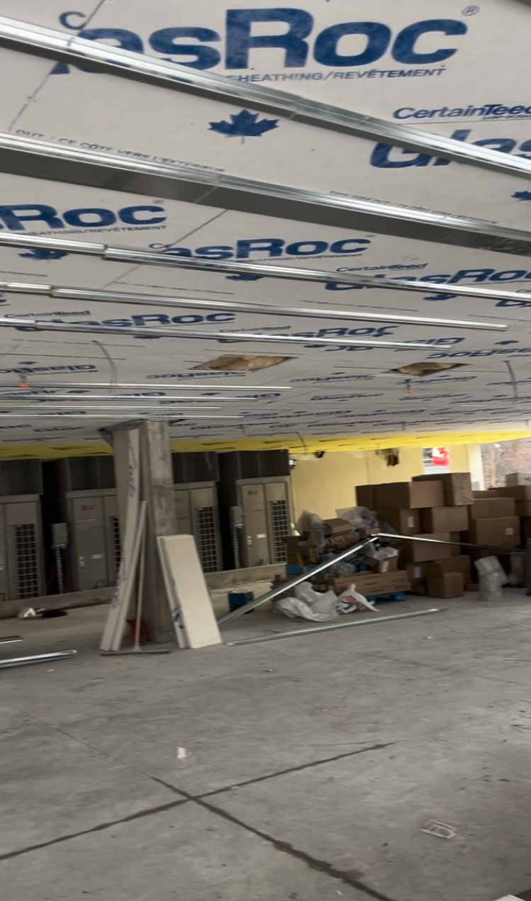 Commercial Soffit Framing — GlasRoc Sheathing, Interior View — Primus Sheet Metal Corp. GTA
