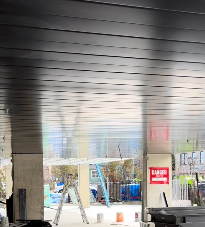 Dark Metal Soffit — Completed Commercial Canopy, Under View — Primus Sheet Metal Corp. GTA