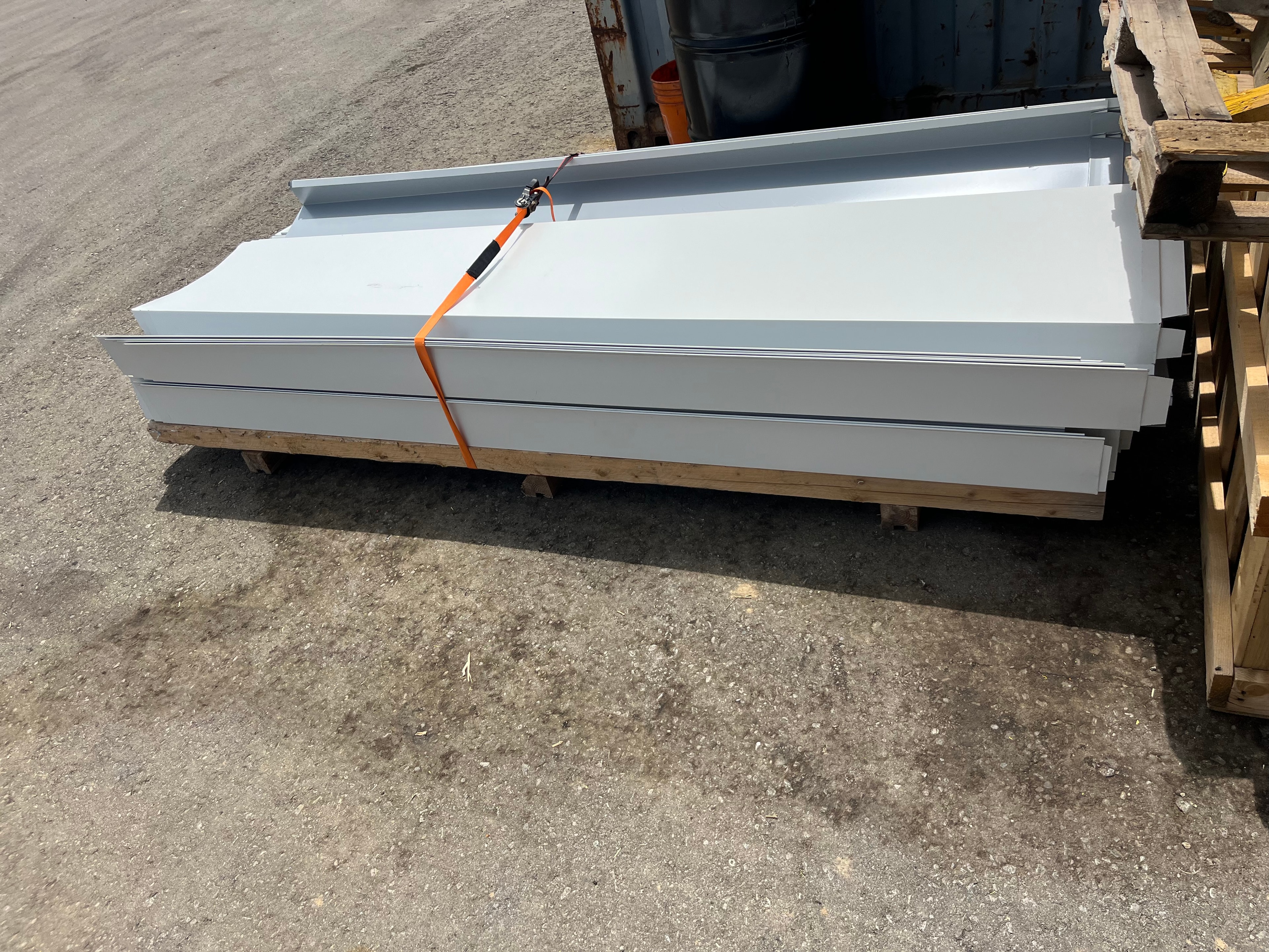 Custom standing seam panels — sage green, shop fabrication, GTA